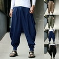 thumbnail image 2 of Men's Loose Casual Harem Japanese Trousers Baggy Fit Hippy Hakama Pants Bottoms, 2 of 10