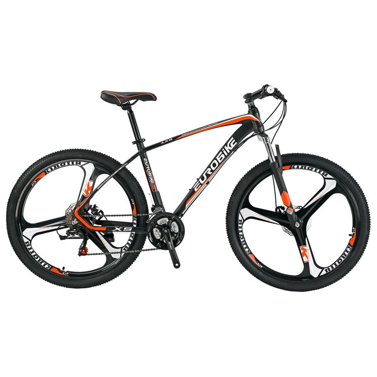 Eurobike Mountain Bike X5 27.5 Inch Aluminum Frame 3 Spoke Wheels 21 Speed Disc Brakes Front Suspension Mens Bicycle Adult Orange