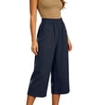 thumbnail image 6 of SHTXOZHI Elastic Waist Cropped Pants for Women Straight Leg Button Down Capris Casual Dressy Pants with Pockets, 6 of 6