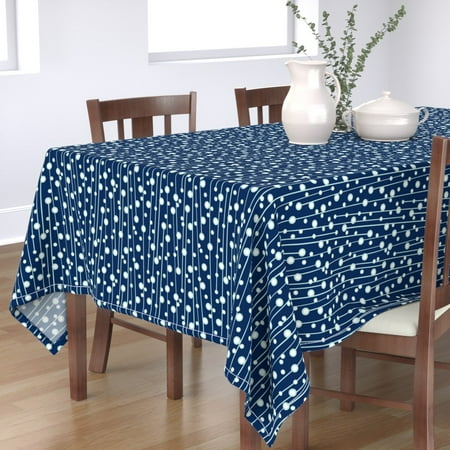 

Cotton Sateen Tablecloth 70 x 144 - Berry Branch Geometric Dots Navy Mint Geo Blue Abstract Modern Mod Circles Botanical Print Custom Table Linens by Spoonflower