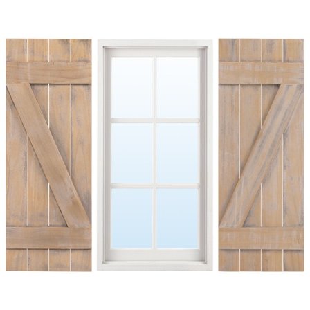 2 Pcs Farmhouse Wall Mounted Paulownia Wood Window Shutter 36" x 13'' for Window