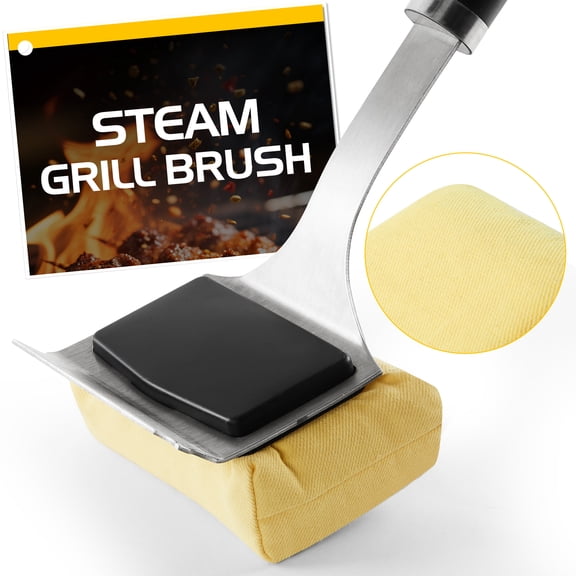 Bristle Free Grill Brush for Outdoor Grill, Steam Cleaning Brush with Replaceable Head for Cast Iron, Stainless Steel & Porcelain Grates