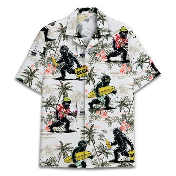 Bigfoot Hawaiian Shirts for Men Women, Bigfoot Hawaiian Shirt, Sasquatch Tropical Short Sleeve Button Down Shirt