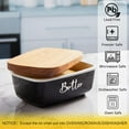 thumbnail image 3 of Large Ceramic Butter Dish with Acacia Wooden Lid, Black Butter Keeper for Countertop, Kitchen Decor and Accessory, 3 of 7