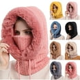 thumbnail image 6 of Wmkox8yii Women One Piece Slouchy Artificial Fleece Beanie Hats Scarf Mask Drawstring Warm Hooded Winter Pullover Knitted Hat, 6 of 6
