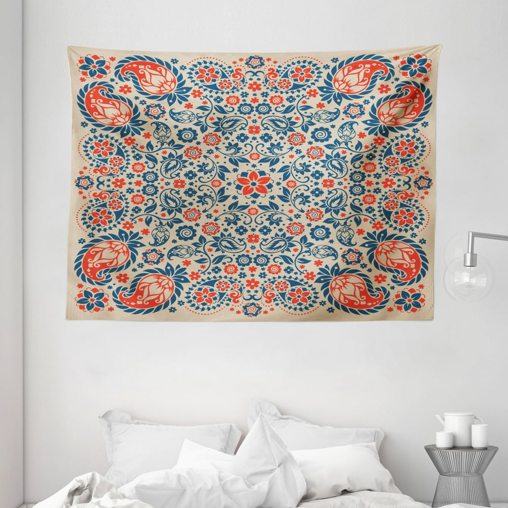 Paisley Decor Tapestry, Embellished Islamic Arabesque Floral Pattern