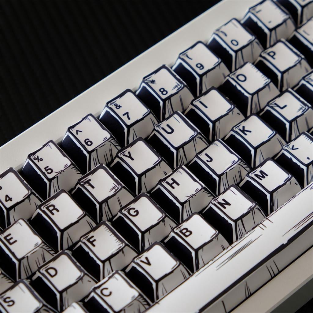 lanema 149PCS Original Height Keycaps With Black And White Art Pattern For Mechanical Keyboard Adding Personality