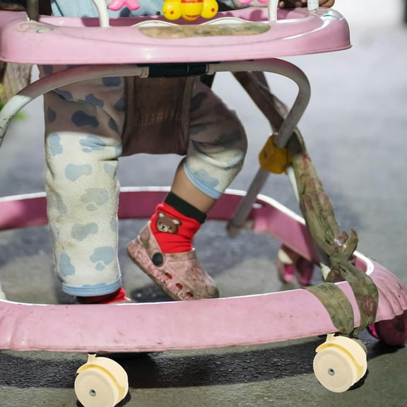 OULII 8pcs Universal Infant Stroller Wheels Replacement Beige Plastic Silent and Sturdy Caster Wheels for Playing