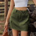 thumbnail image 4 of New Summer Arrivals SMihono Women's Fashion Denim Skirts Stretchy High Waisted Short Skirt Teen Girls Y2K Cute Going Out Vacation Work Jean Skirt Army Green 4, 4 of 5