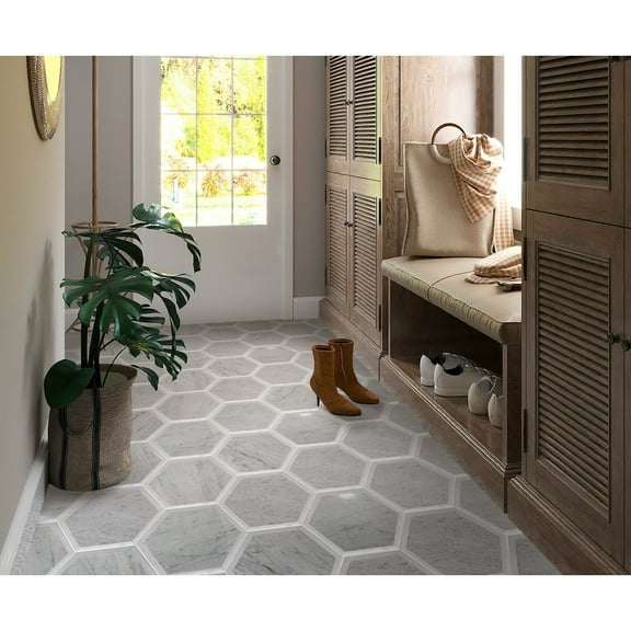 Apollo Tile   5 Pack White 12-in Hexagon Polished Marble Mosaic Tile (4.30 Sq ft/case)