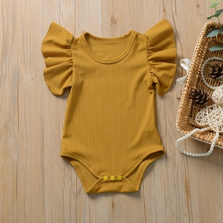 

Gyratedream Baby Girls Puff Sleeve Rib Knit Romper Bodysuit Tops for Kids 0-18 Months