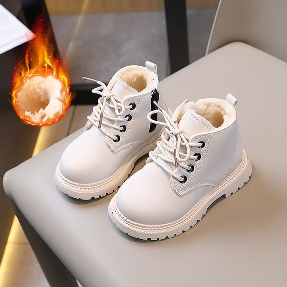 ZHOGXU Big Girls Boots Plush Flat Sole Soft Sole Non Solid Color Lace Up Zipper Comfortable Fashion Shoes For Casual Daily Wear Beige 12-18 Months