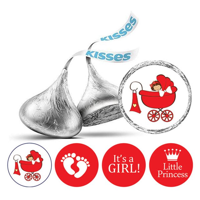 Darling Souvenir 190 Pcs DIY Candy Chocolate Labels Its A Girl Theme Stickers-Red