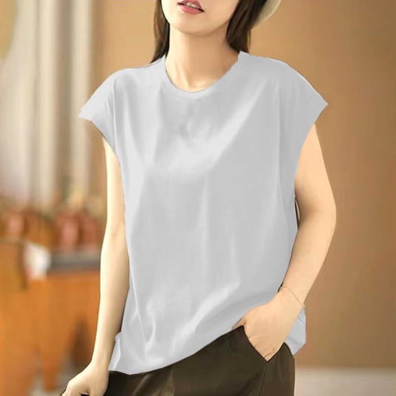 T-Shirt for Women Crewneck Cap Sleeve Casual Loose Fit Solid Color Basic Minimalist Soft Lightweight Stretchy Daily Wear Athleisure Summer Tee Tops