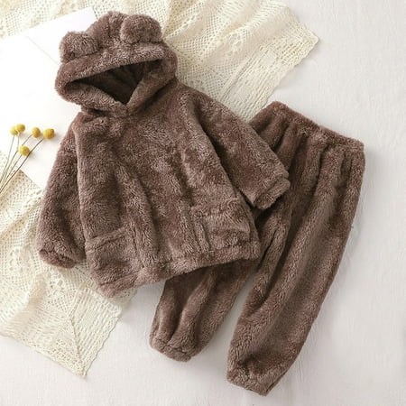 

Bessbest New Year Toddler Kids Baby Girl Boy Clothes Winter Warm Hooded Bear Ear Sweatshirt Tops And Pants 2Pcs Fall Tracksuit Outfits Pajamas Sleepwear Set