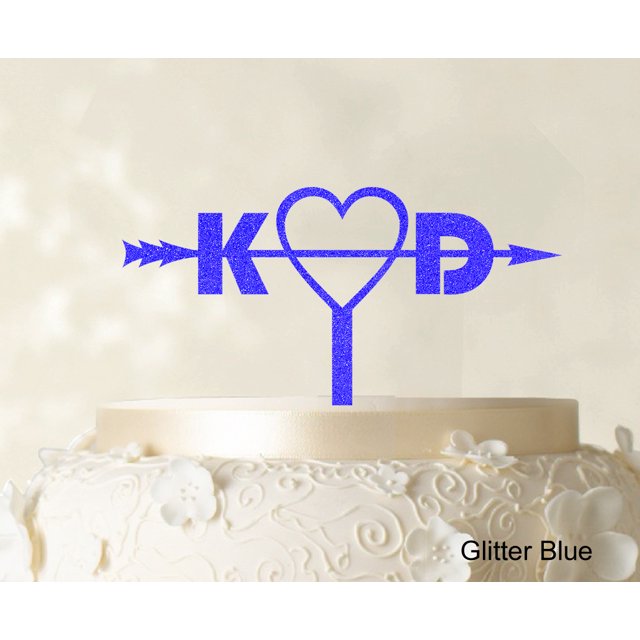 Initial Custom Wedding Cake Topper Personalized Glitter Blue Cake Topper Color Option Available 6-8 Inches Wide