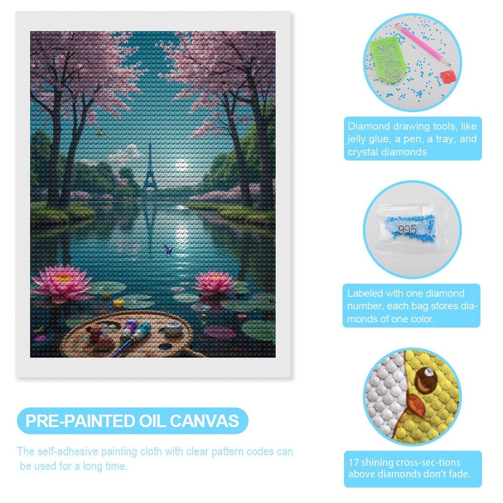 Diamond Art Kits for Adults, Parisian Spring Lake Reflection Artistry 5D Diamond Painting Kits for Adults Beginners, DIY Full Drill Diamond Painting, Gem Art and Crafts 12x16