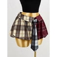 thumbnail image 3 of Multicolor Plaid Patchwork A-Line Flared Mini Skirt With Tie Detail, 3 of 7