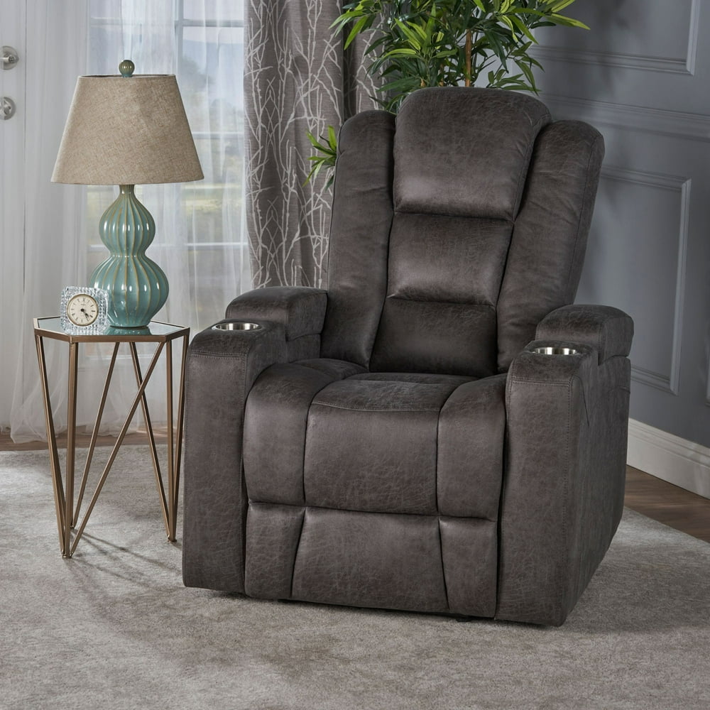 41.5" Slate Gray and Black Traditional Solid Tufted Power Recliner with