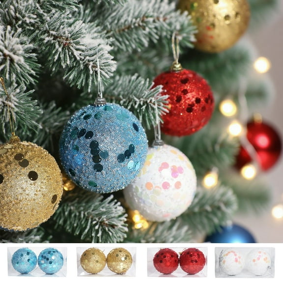 AYktou 2 Pcs 3.5 Inch Christmas Balls Ornaments Set, Glittering Sequins Hanging Ball Exquisite Balls Ornaments for Christmas Tree Ambiance Embellishes Wedding Birthday party Scene Matching, Blue