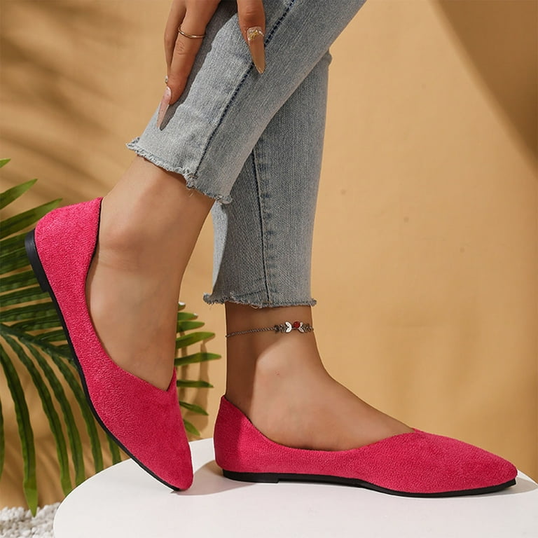 Tawop Womens Shoes Womens Dress Shoes Work Shoes Flats Casual Hollow Pointy Toe Suede Dress Hot Pink 9