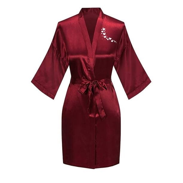 Bata de baño de seda helada de color liso con estampado frontal y trasero para mujer, ropa de casa, pijamas