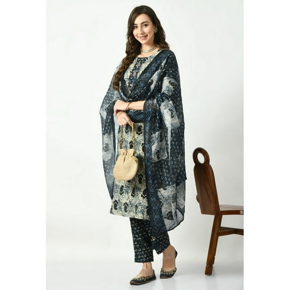S MAJIDA Kurta Set for Women Paisley Polyster Blend Kurta Pant Dupatta with 3/4 Sleeve
