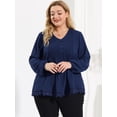 thumbnail image 2 of Women's Plus Size Casual Blouse Pleated V Neck Lace Solid Color Tops Navy Blue 4X, 2 of 6