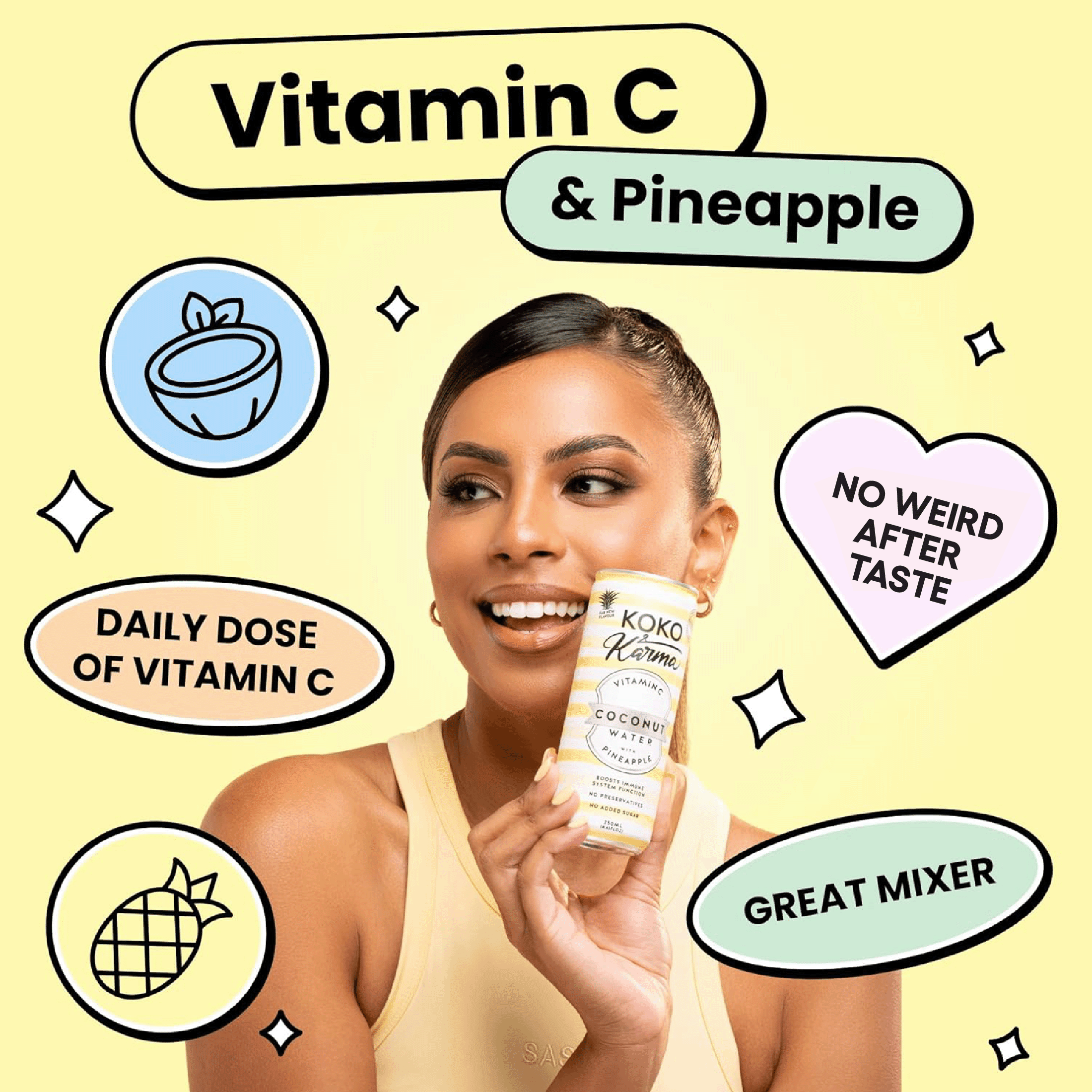 (12 pack) Koko & Karma Pineapple Coconut Water, Vitamin C, No Added Sugar, 16.9 fl oz Can