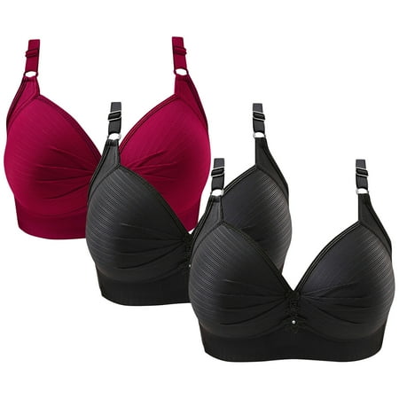 Crunowin Women s Plus Size Bra 3 Pack  Push Up Full Coverage Fashion Solid Color Wire Free Comfort Everyday Underwear Red M