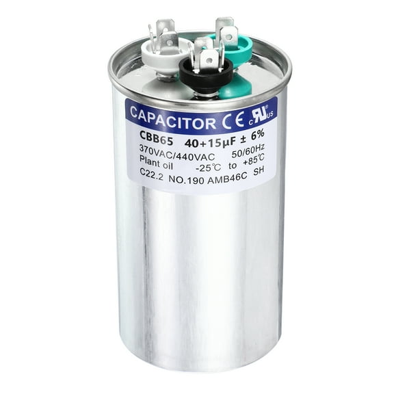 Uxcell 40 15 MFD CBB65 Run Start Capacitor 40 15 uF, 370/440V Round AC Capacitor for AC Motor Run, HVAC, Air Conditioner, Condenser Motors