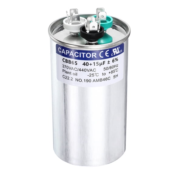 Uxcell 40+15 MFD CBB65 Capacitor de Arranque Redondo 40+15 uF, 370/440V para Motor de CA, HVAC, Aire Acondicionado, Motores de Condensador