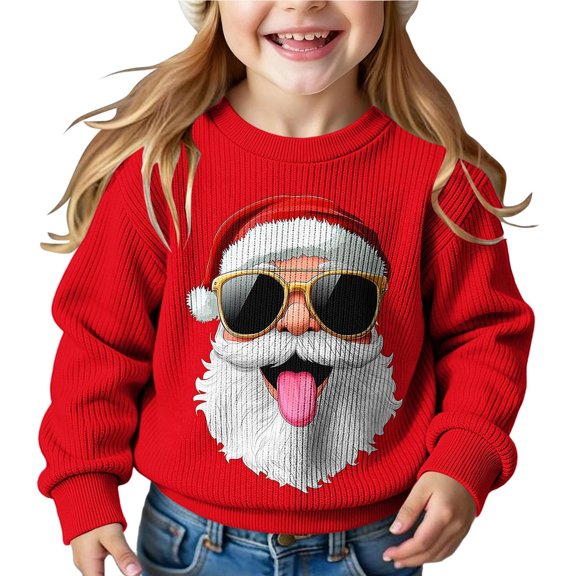 OGLCCG Boys Girls Christmas Sweater Santa Claus Long Sleeve Knitted Crewneck Sweaters Soft Casual Pullover Jumper Tops Size 5-15