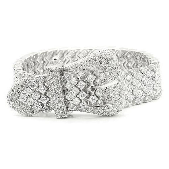 Alamode LOS179-7 Women Rhodium 925 Sterling Silver Bracelet with AAA Grade CZ in Clear - 7 in.
