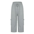 thumbnail image 5 of Womens Plus Size Capris New Womens Capris with Pockets Plus Size Cotton Yoga Pants Elastic Waist Loose Fitting Activewear Cropped Pants Gray 4XL, 5 of 9