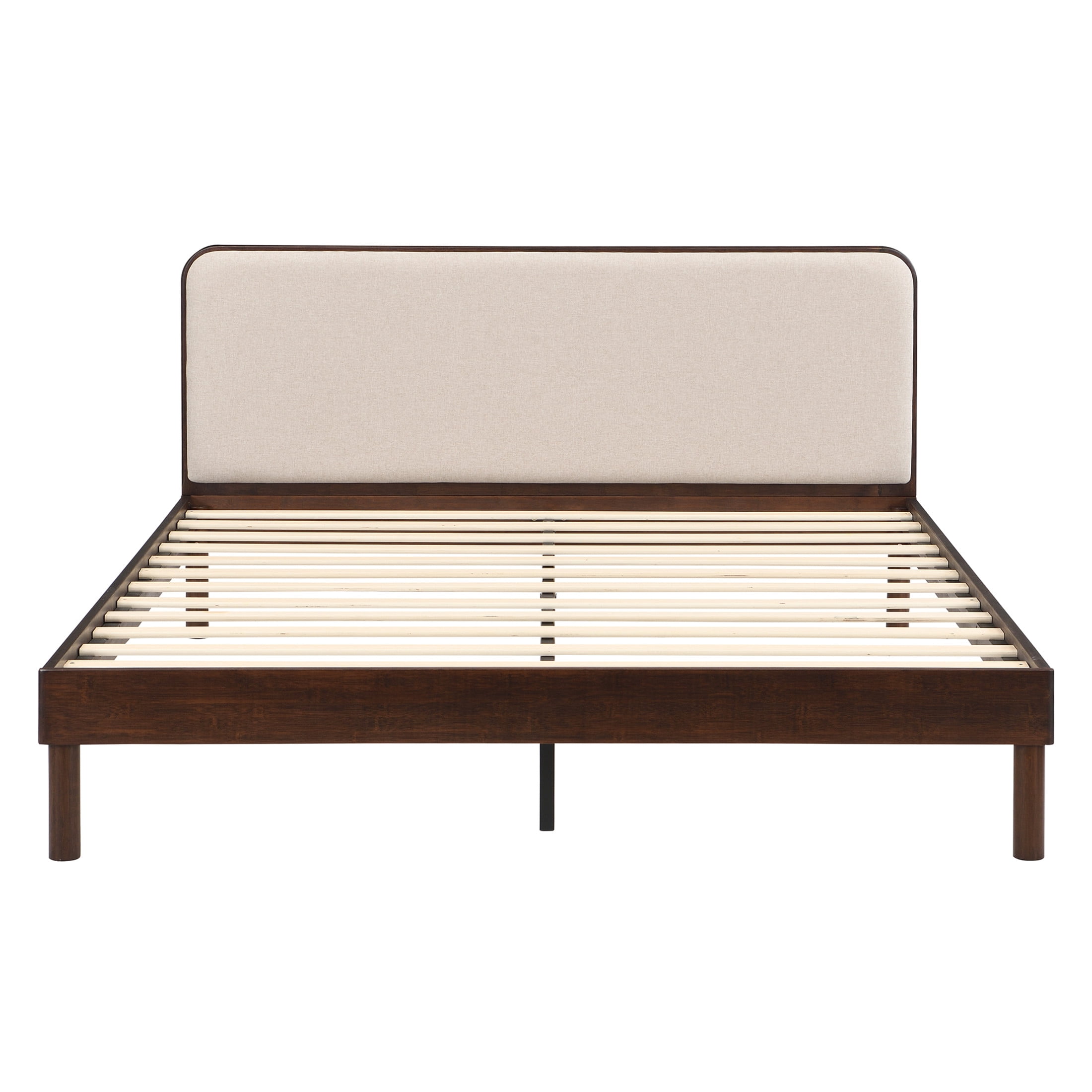 Christopher Knight Home Queen Bamboo Platform Bed Frame with Upholstered Headboard, Chocolate
