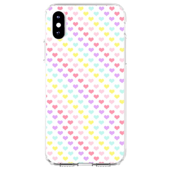 DistinctInk Clear Shockproof Hybrid Case for iPhone X / XS (5.8" Screen) - TPU Bumper, Acrylic Back, Tempered Glass Screen Protector - Rainbow Hearts Diagonal Pattern