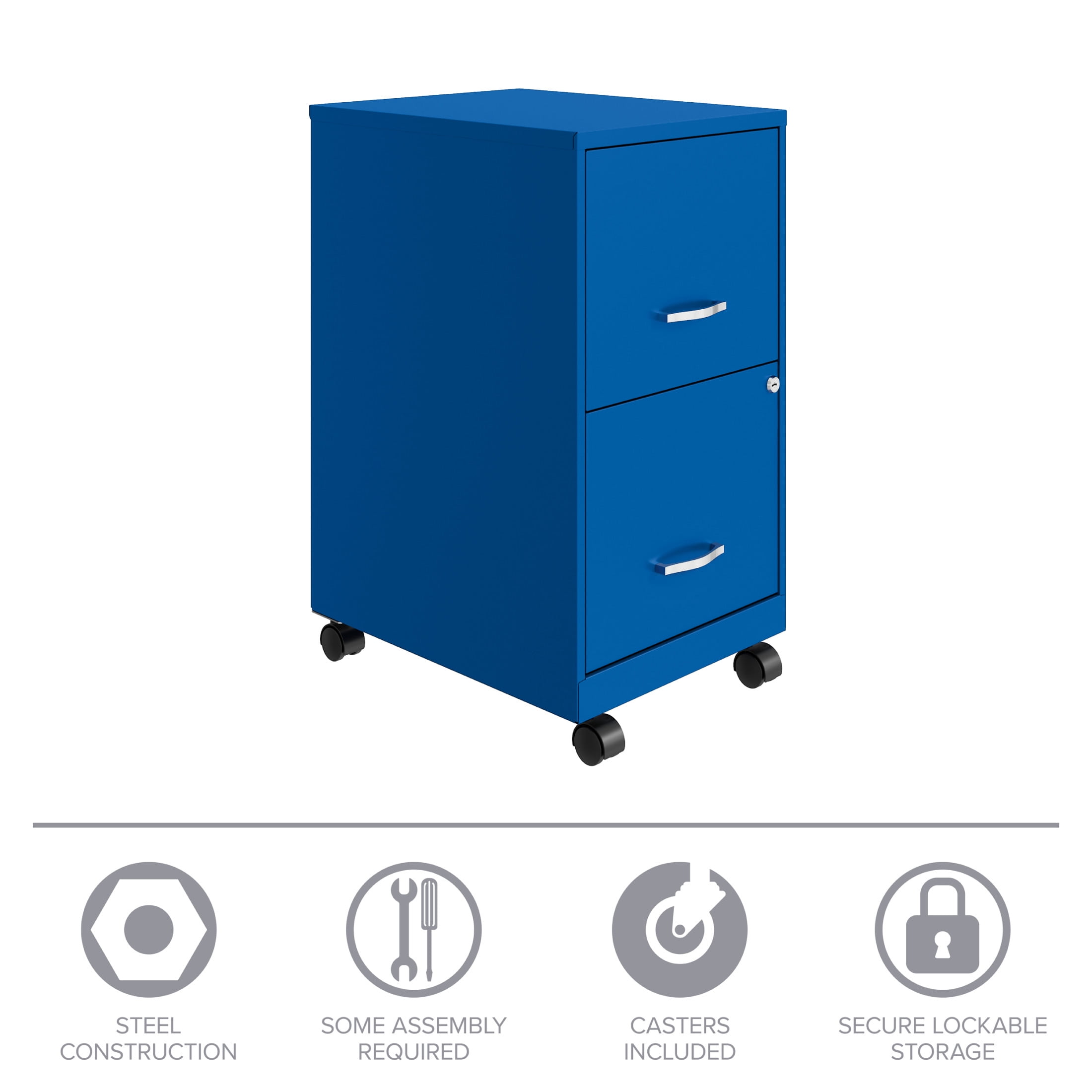 Space Solutions 18" Deep 2 Drawer Mobile Letter Width Vertical File Cabinet, Blue