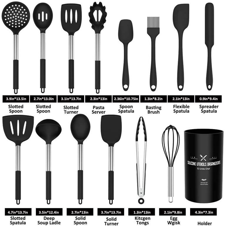 Umite Chef Kitchen Utensils Set, 15 pcs Silicone Cooking Kitchen Utensils  Set, Heat Resistant Non-stick BPA-Free Silicone Stainless Steel Handle  Turner Spatula Spoon Tongs Whisk Cookware - Colorful 