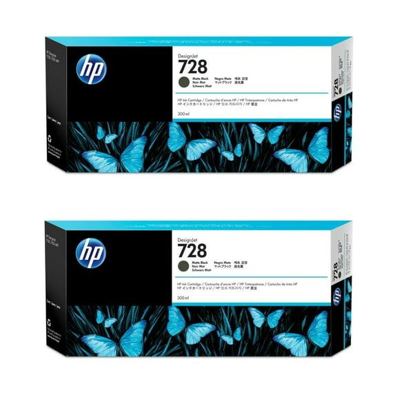 HP Designjet 728 300-ml Matte Black Ink Printer Cartridge, 2 Pack