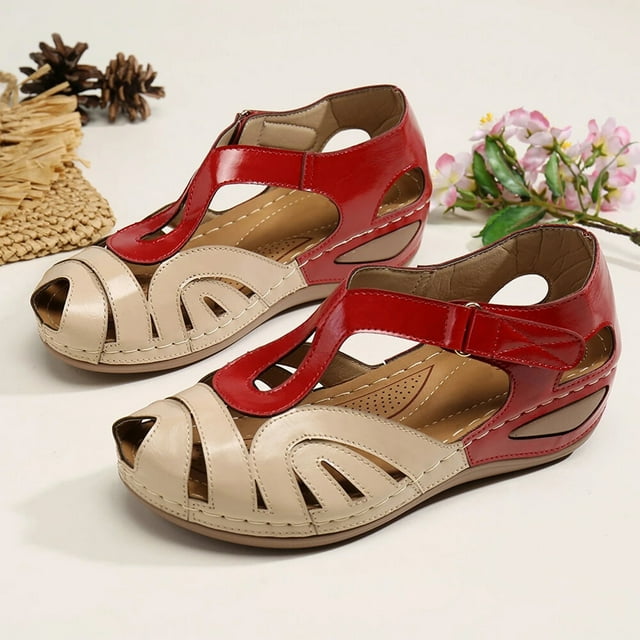 LSLJS Sandales Compensées pour Femmes, Mode Décontractée Bout Rond Creusé Sandales Compensées Chaussures