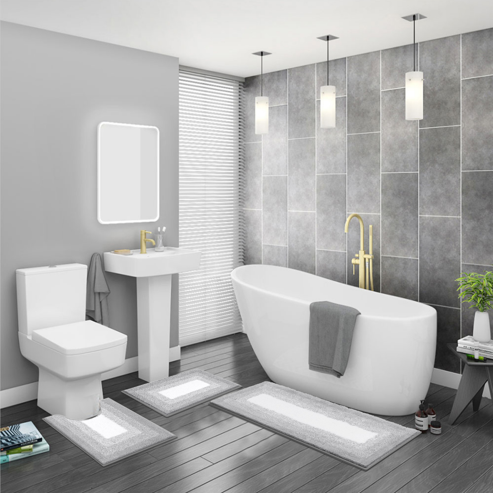 Ileading Bathroom Rugs Sets 4 Piece Plush Shaggy Microfiber Bath Rug with U-Shaped Contour Toilet Mat - image 4 of 11