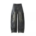 thumbnail image 6 of Womens Barrel Jeans Washed Distressed Wide Leg Cargo Denim Pants Loose Fit Fashion Long Trousers Baggy Barrel Pants Women Utility Style, 6 of 6