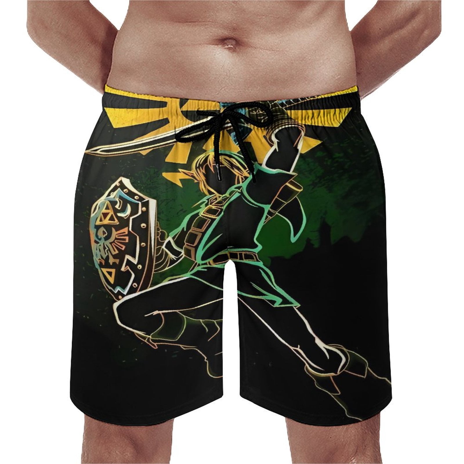 The Legend of Zelda Men's Shorts Quick Dry 3D Printed Beach Men's Swim Trunks with Pockets Mesh Lining Bathing Beachwear M