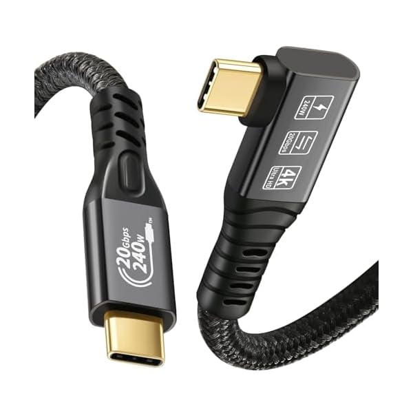 wonima11 USB C 3.2 Gen2x2 20Gbps Cable, 90Degree USB C 4K@60Hz UHD Video 5A/240W PD3.1 Fast Charge Cord with E-Marker Compatible with Thunderbolt 3/4