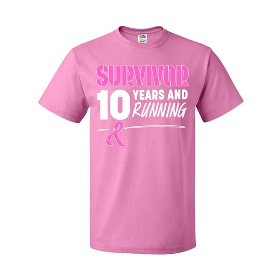 Inktastic Breast Cancer Survivor 10 Years and Running with Pink Ribbon T-Shirt