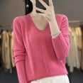 thumbnail image 4 of VSSSJ Womens V Neck Sweaters Loose Fit Soft Solid Color Long Sleeve Casual Warm Knit Fall Winter Base Layer Sweater Pullover Tops Pink S, 4 of 9