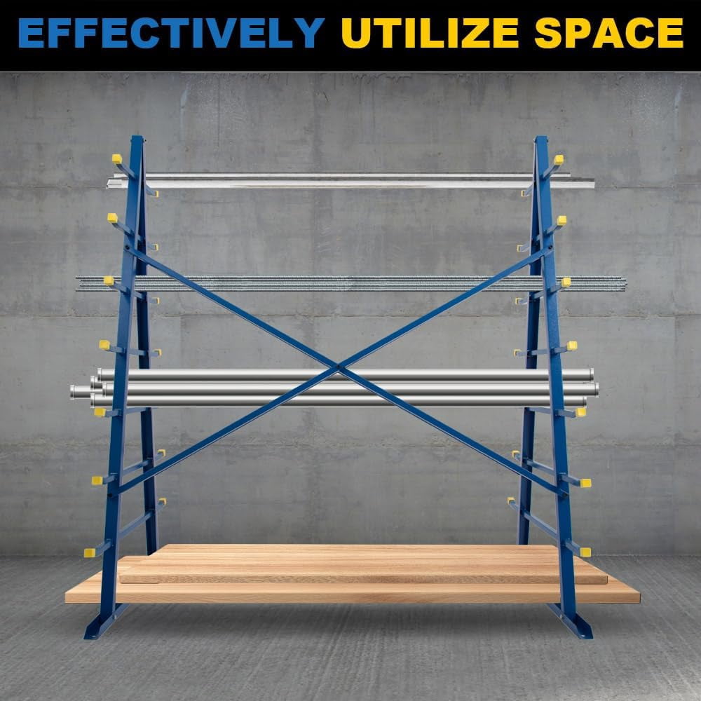 Yeeoy Steel Horizontal Storage Rack, 7 Tier Detachable Lumber Storage Rack, Heavy Duty Adjustable Pipe Rack Lumber Organizer Shelf for Garage Workshop Shed Basement, Blue