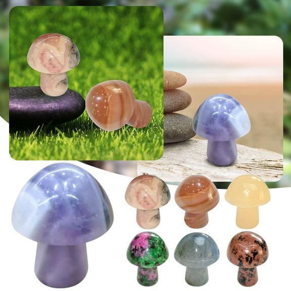 1X Natural Stone Mini Mushroom Stone Clearance! Nomeni Crystal Mushroom Flower Pot Fish Tank Ornaments (27-Crazy Agate), Room Decor Promotion Sale!