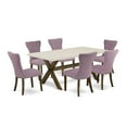 thumbnail image 2 of East West Furniture X727GA740-7 7-Piece Dinette Set- 6 Kitchen Chairs with Dahlia Linen Fabric Seat and Button Tufted Chair Back - Rectangular Table Top & Wooden Cross Legs - Linen White and..., 2 of 10
